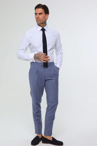 Blue Linen Trousers perfect for Prom events, weddings and race day.