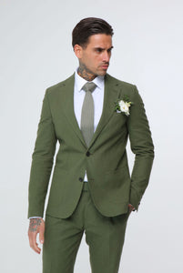 DECORATE Cotton Linen Blend Blazer in Green