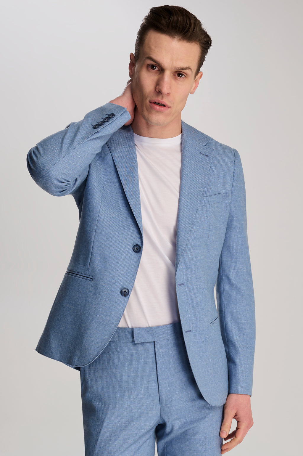 Single-Breast Suit Jacket - Blue Linen Look | Harry Brown – Harry Brown ...
