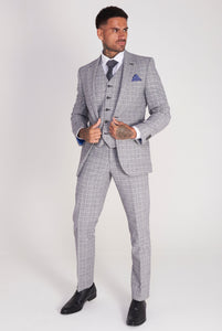 Noah Linen Three Piece Suit in Grey Check