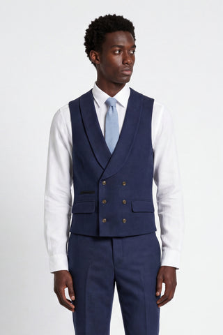 Eton Wool Tweed Three Piece Slim Fit Suit in Navy