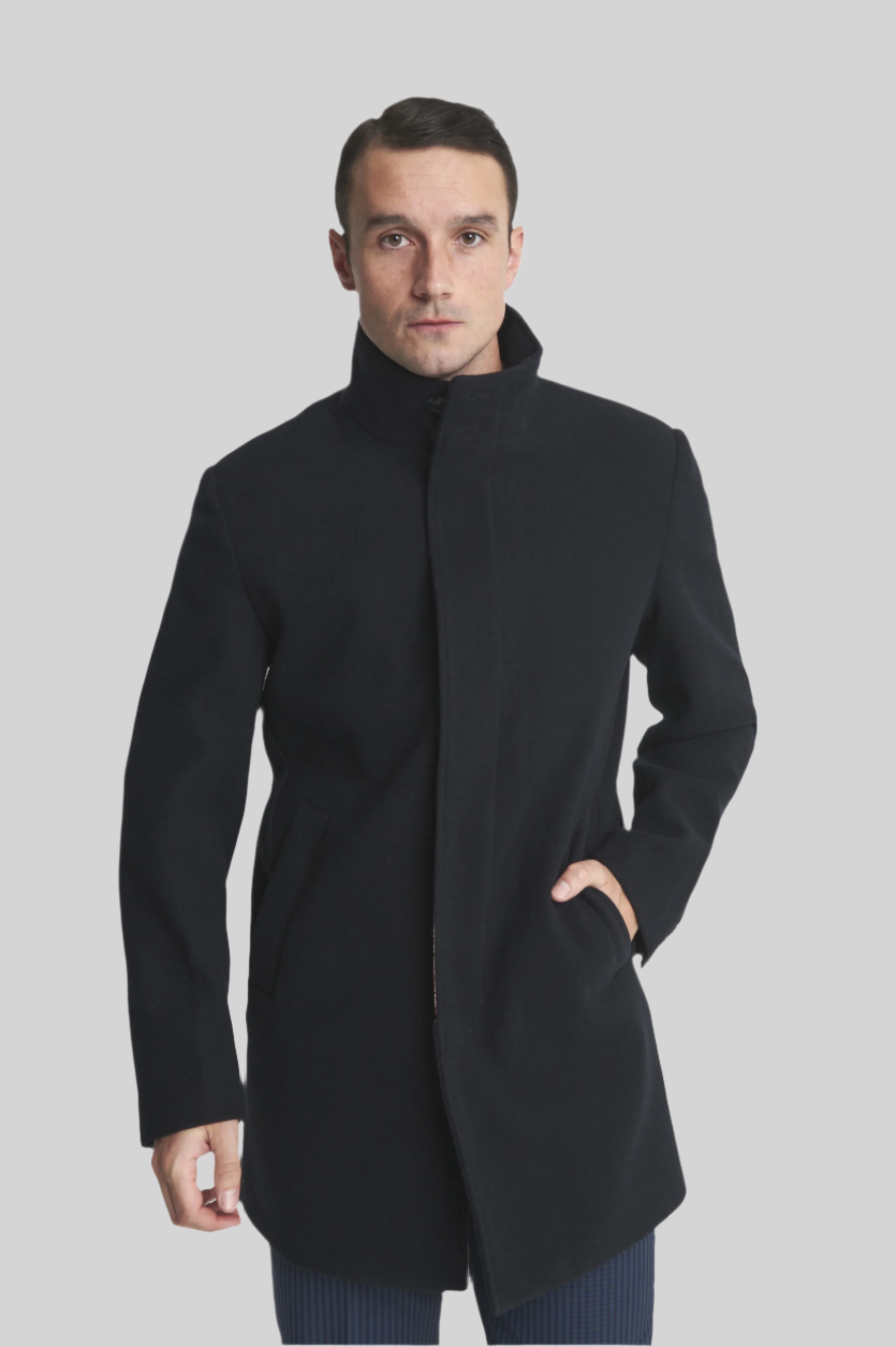 Mens navy funnel neck coat on sale