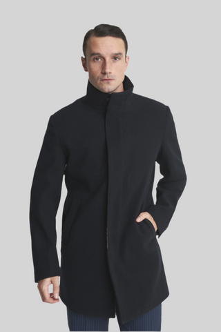 Harry Funnel Neck Coat in Navy