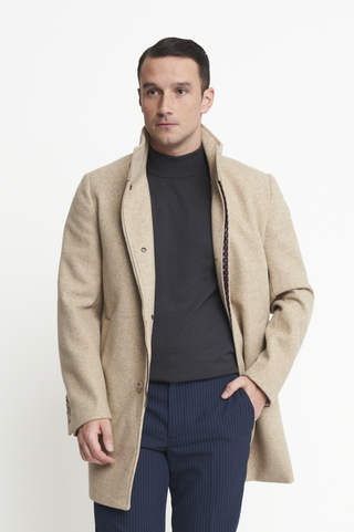 Harry Funnel Neck Coat in Oatmeal