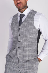Noah Linen Three Piece Suit in Grey Check