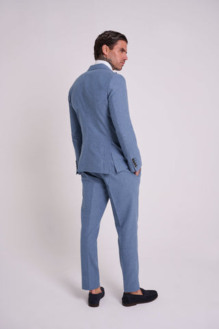 Oliver Slim Fit Linen Cotton Blend Double Breasted Suit Blazer in Mid Blue