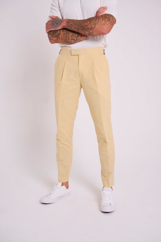 Chris Slim Fit Linen Cotton Blend Suit Smart Trousers in Yellow
