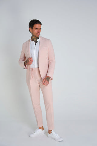 Chris Slim Fit Linen Cotton Blend Suit Smart Trousers in Pink