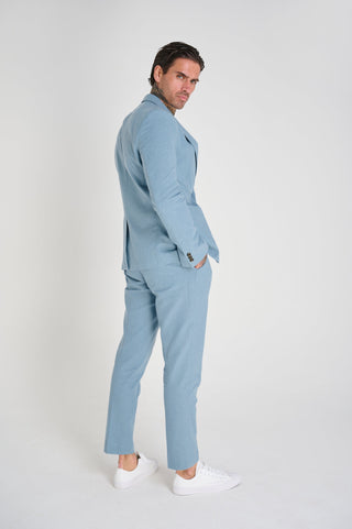 Chris Slim Fit Linen Cotton Blend Suit Smart Trousers in Pastel Blue