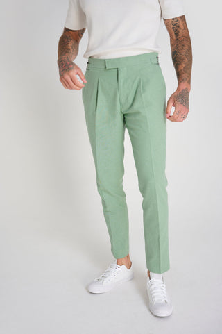 Chris Slim Fit Linen Cotton Blend Suit Smart Trousers in Pastel Green