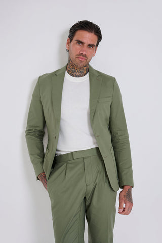 Harry Slim Fit Paper Touch Cotton Single Breasted Suit Blazer in Green