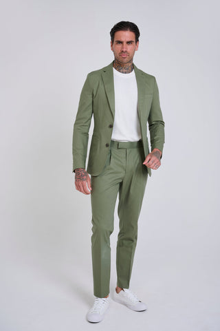 Harry Slim Fit Paper Touch Cotton Single Breasted Suit Blazer in Green