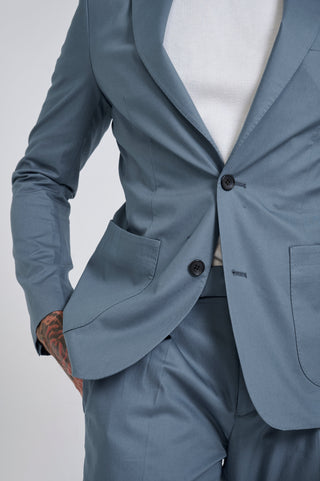 Harry Slim Fit Paper Touch Cotton Single Breasted Suit Blazer in Mid Blue