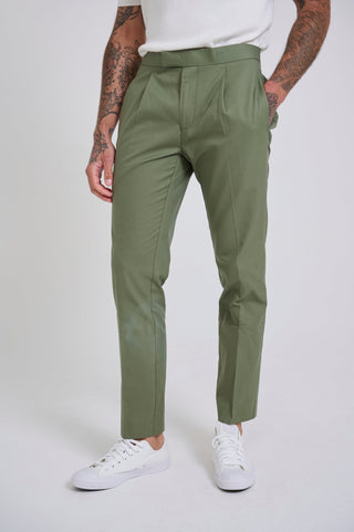 Harry Slim Fit Paper Touch Cotton Suit Smart Trousers in Green