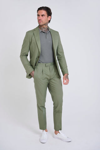 Harry Slim Fit Paper Touch Cotton Suit Smart Trousers in Green