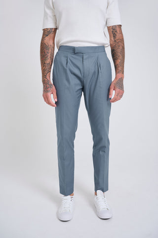 Harry Slim Fit Paper Touch Cotton Suit Smart Trousers in Mid Blue