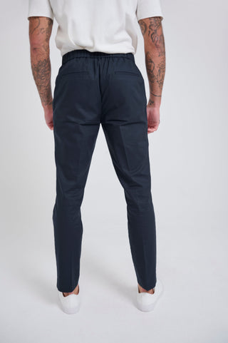 Harry Slim Fit Paper Touch Cotton Suit Smart Trousers in Navy