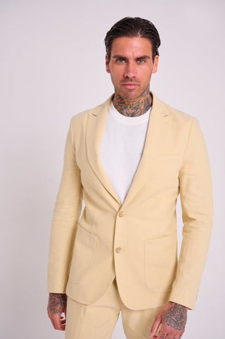 Chris Slim Fit Linen Cotton Blend Single Breasted Suit Blazer in Yellow