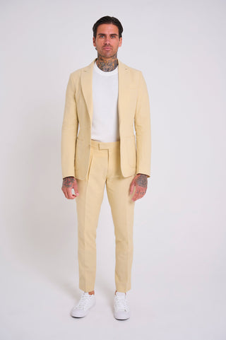 Chris Slim Fit Linen Cotton Blend Single Breasted Suit Blazer in Yellow