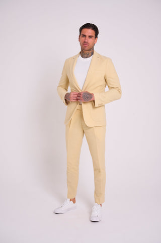 Chris Slim Fit Linen Cotton Blend Single Breasted Suit Blazer in Yellow