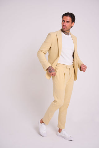 Chris Slim Fit Linen Cotton Blend Single Breasted Suit Blazer in Yellow