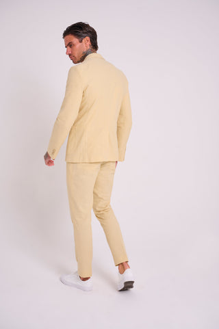 Chris Slim Fit Linen Cotton Blend Single Breasted Suit Blazer in Yellow