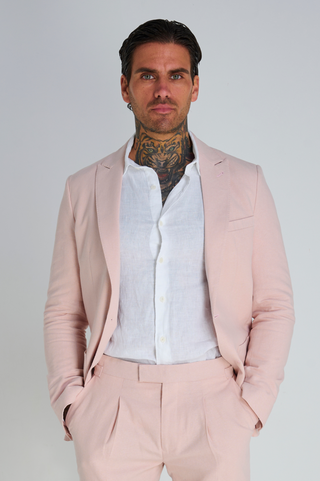 Chris Slim Fit Linen Cotton Blend Single Breasted Suit Blazer in Pink