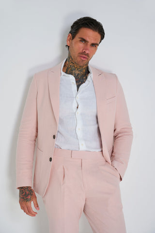 Chris Slim Fit Linen Cotton Blend Single Breasted Suit Blazer in Pink