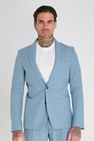 Chris Slim Fit Linen Cotton Blend Single Breasted Suit Blazer in Pastel Blue
