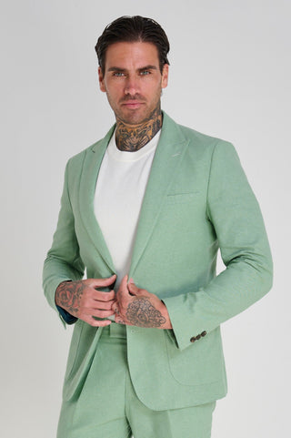 Chris Slim Fit Linen Cotton Blend Single Breasted Suit Blazer in Pastel Green