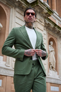 DECORATE Cotton Linen Blend Trouser in Green