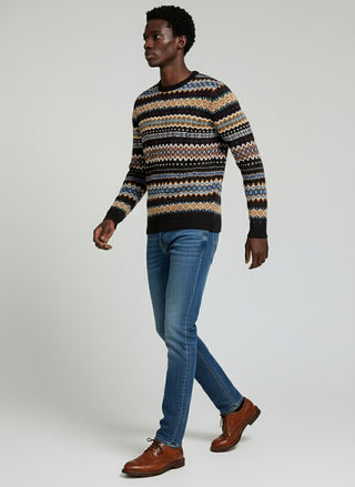 Barnaby Knitted Crew Neck Black Patterned Jumper