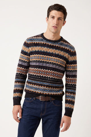 Barnaby Knitted Crew Neck Black Patterned Jumper