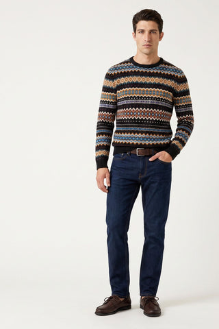 Barnaby Knitted Crew Neck Black Patterned Jumper