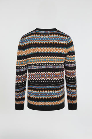 Barnaby Knitted Crew Neck Black Patterned Jumper