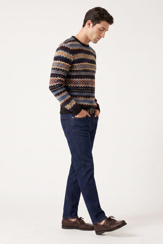 Barnaby Knitted Crew Neck Black Patterned Jumper