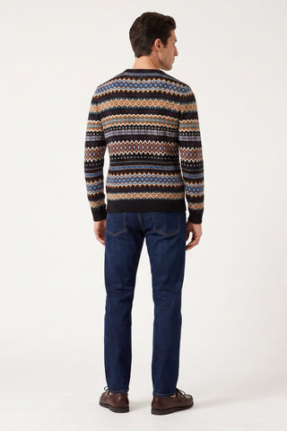 Barnaby Knitted Crew Neck Black Patterned Jumper