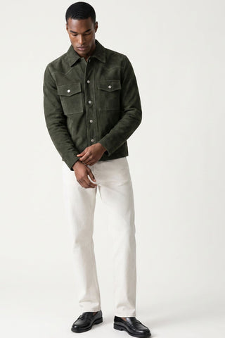 Leon Suede Shacket in Dark Olive
