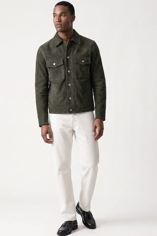 Leon Suede Shacket in Dark Olive
