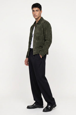 Soren Suede Trucker Jacket in Dark Olive