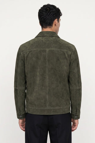 Soren Suede Trucker Jacket in Dark Olive
