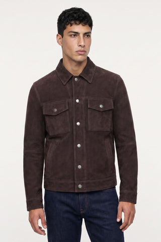 Santino Suede Trucker Jacket in  Brown