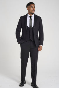 Charlie Three Piece Slim Fit Suit in Black - a stylish and sleek suit perfect for formal occasions.