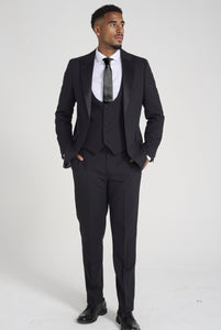 Oliver Three Piece Wool Slim Fit Dinner Suit in Black