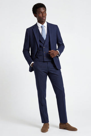 Eton Wool Tweed Suit Waistcoat in Navy