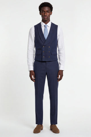 Eton Wool Tweed Suit Waistcoat in Navy