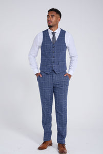 Reece Three Piece Slim Fit Suit in Blue Check