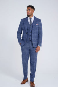 Reece Three Piece Slim Fit Suit in Blue Check