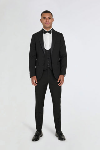 Oliver Three Piece Wool Slim Fit Dinner Suit in Black