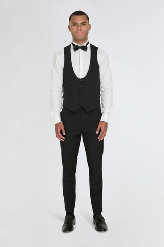 Oliver Three Piece Wool Slim Fit Dinner Suit in Black